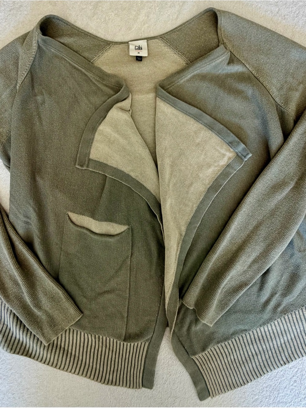 CAbi Sage Green Open-Front Draped Cardigan